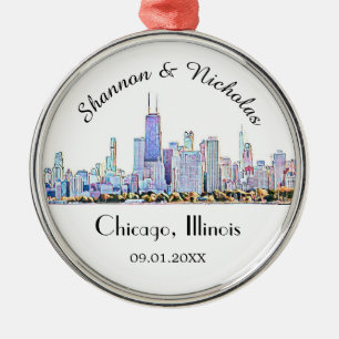Personalised Chicago Skyline Wedding Metal Tree Decoration