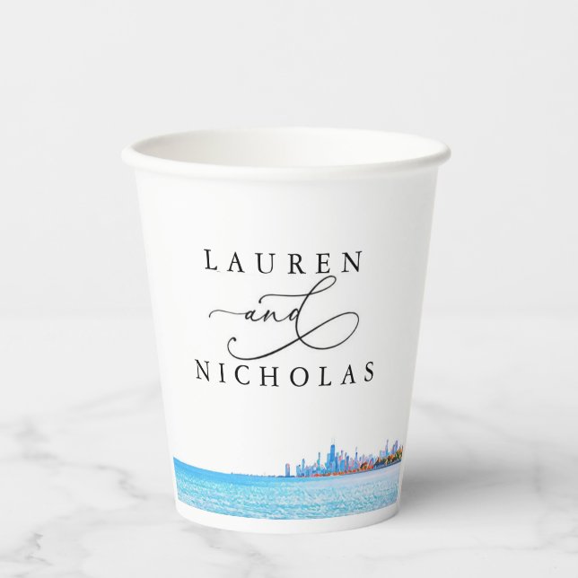 Personalised Chicago Skyline Wedding Paper Cups (Front)