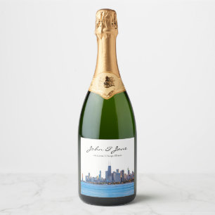 Personalised Chicago Skyline Wedding Sparkling Wine Label