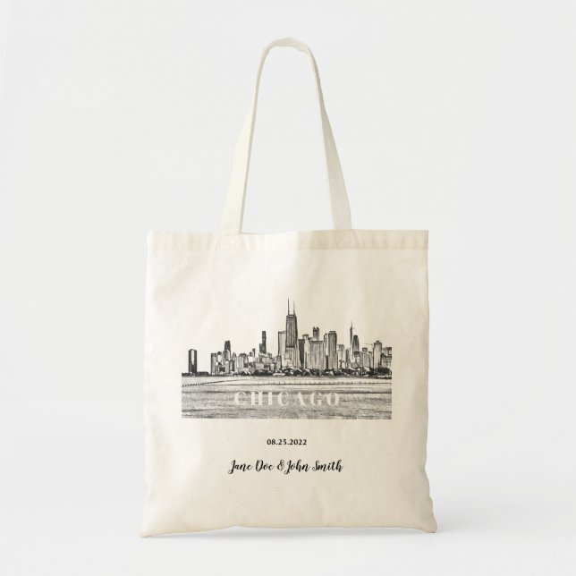 Personalised Chicago Skyline Wedding Tote Bag (Front)