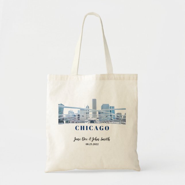 Personalised Chicago Skyline Wedding Tote Bag (Front)