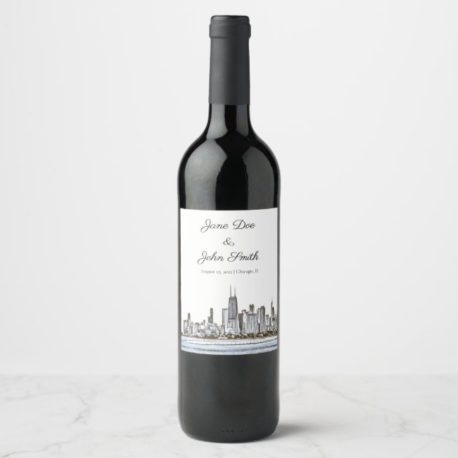 Personalised Chicago Skyline Wine Label (Front)