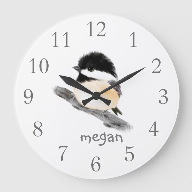Personalised Chickadee Bird Wall Clock (Front)