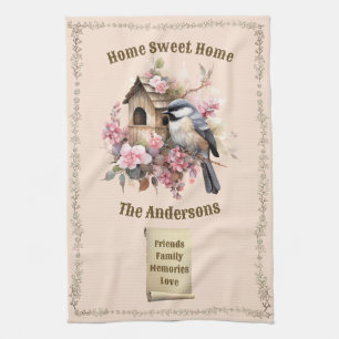 Personalised Chickadee Home Sweet Home  Tea Towel