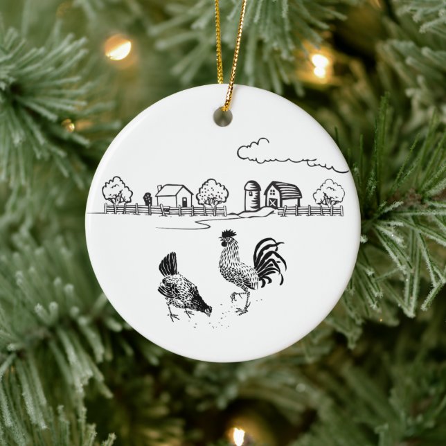 Personalised Chicken Couple Farm Love Christmas Ceramic Tree Decoration (Tree)