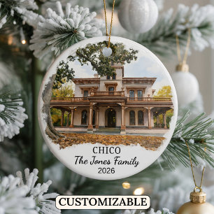Personalised Chico Ornament, Custom California Ceramic Tree Decoration