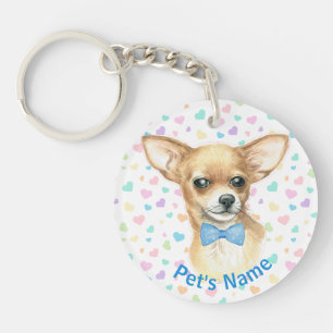 Personalised Chihuahua Blue Bowtie Keychain