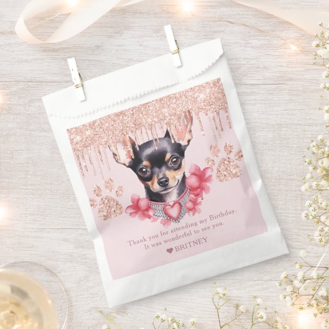 Personalised Chihuahua Dog with Glitter Birthday  Favour Bags (Clipped)