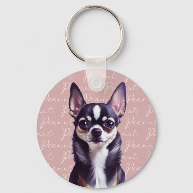 Personalised Chihuahua Pink Key Ring (Front)