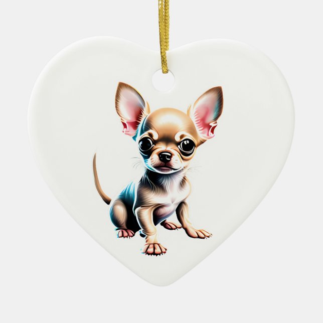 Personalised Chihuahua Puppy Ceramic Tree Decoration (Front)