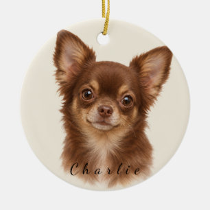 Personalised Chihuahua with Custom Name Ceramic Tree Decoration