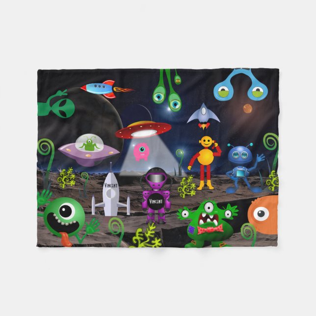 Personalised Child Astronaut & Rocket Fleece Blanket (Front (Horizontal))