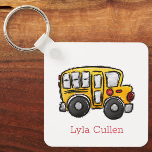 Personalised Child Backpack Tag School Bus Key Ring