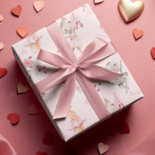 Personalised Child Ballet Ballerina Pink Animals Wrapping Paper