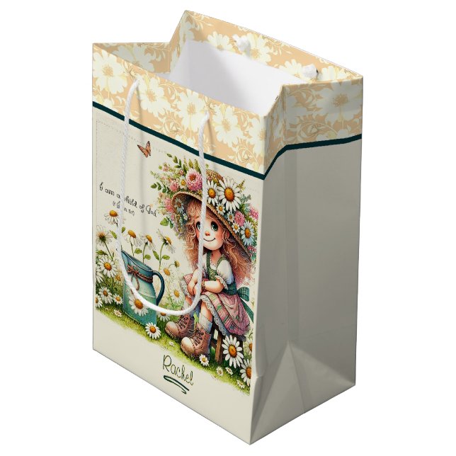 Personalised Child of God daisy girl Medium Gift Bag (Front Angled)
