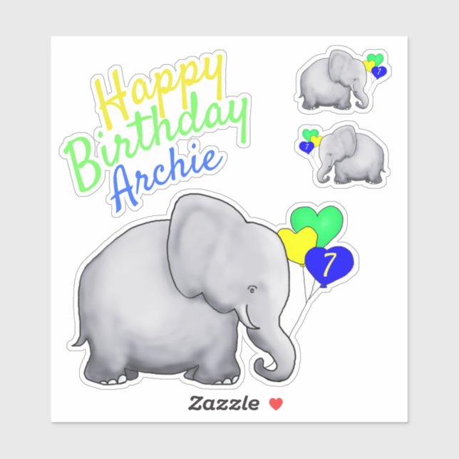 Personalised Children Birthday Elephants with Age (Sheet)