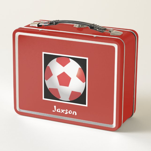 Personalised Children’s Red Football Metal Lunch B Metal Lunch Box (Back)