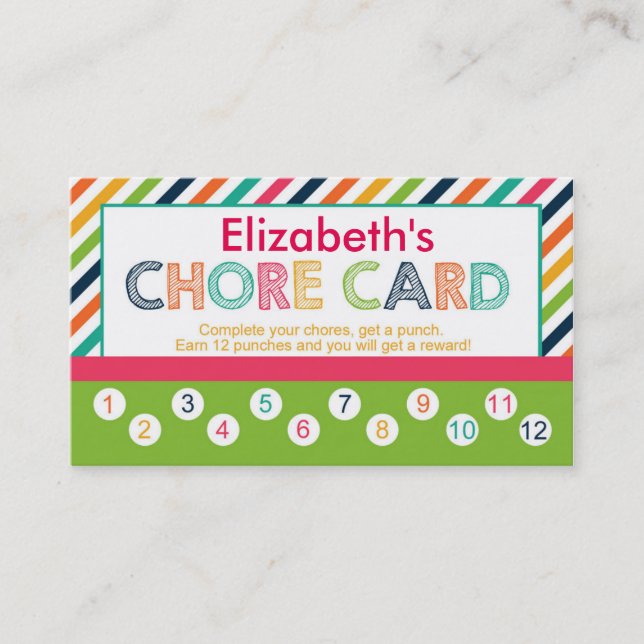 Personalised children's Chore punch card (Front)