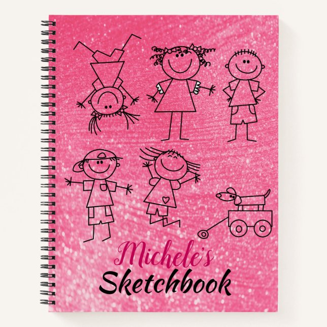 Personalised Children's Sparkly Pink Sketchbook Notebook (Front)