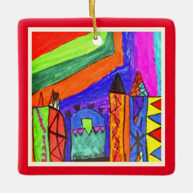 Personalised Childs Artwork Christmas Ceramic Ornament (Front)