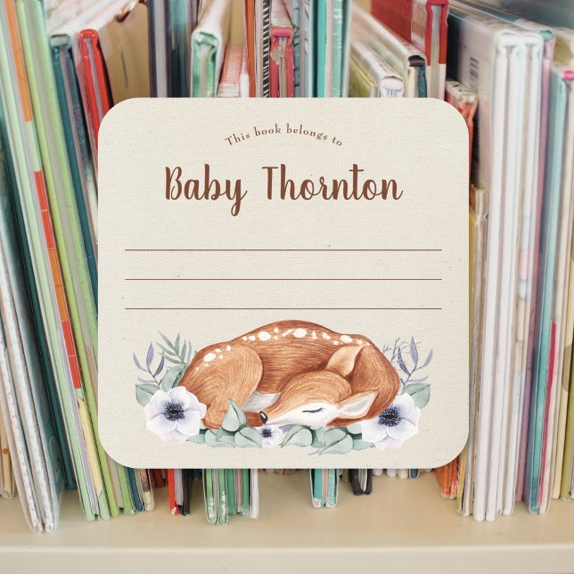 Personalised child's bookplate, woodland deer square sticker (Creator Uploaded)