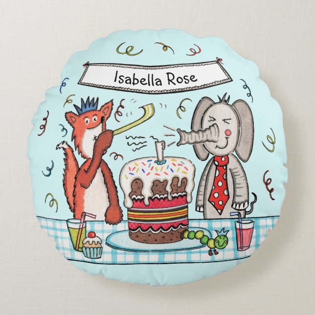 Personalised Child's Cute Party Animals Cushion (Front)