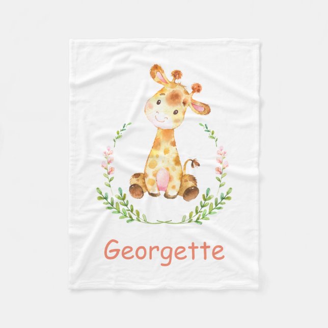 Personalised Child's Fleece Blanket Giraffe Jungle (Front)