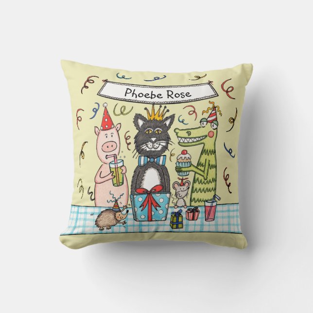 Personalised Child's Party Animals Cushion (Front)