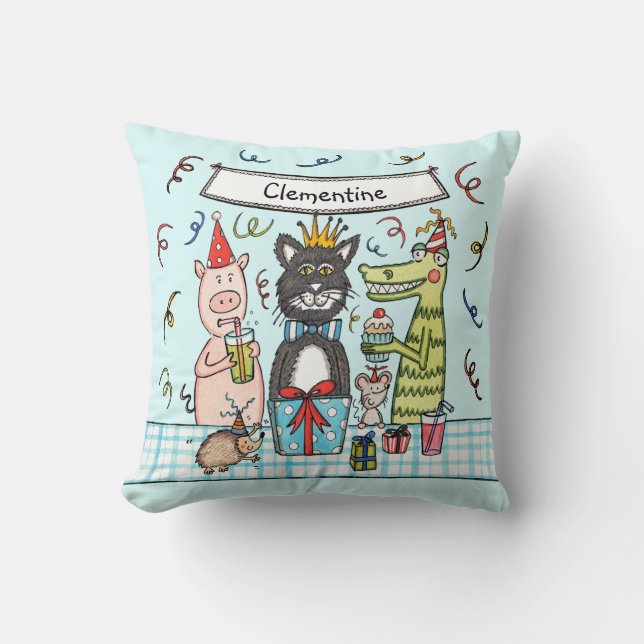 Personalised Child's Party Animals Cushion (Front)