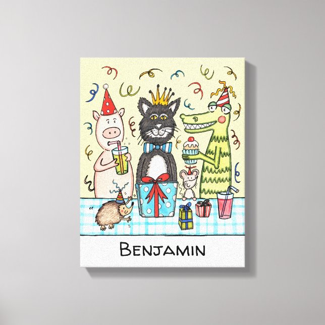 Personalised Child's Party Animals Picture Canvas Print (Front)