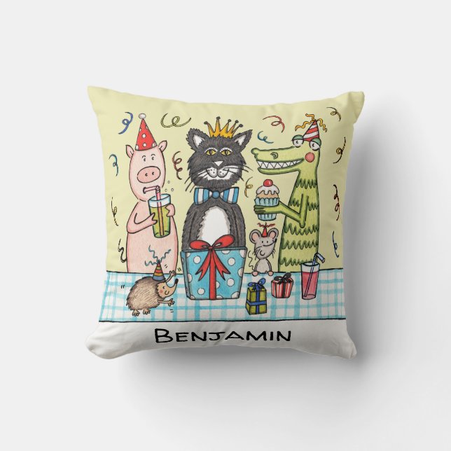 Personalised Child's Party Animals Square Cushion (Front)