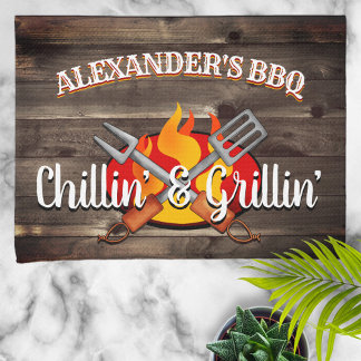Personalised Chillin' and Grillin' BBQ Tea Towel