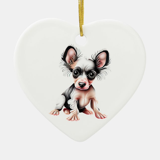 Personalised Chinese Crested II Puppy Ceramic Tree Decoration (Front)