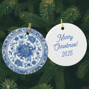 Personalised Chinoiserie Blue White Plates Ceramic Tree Decoration