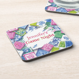 Personalised Chinoiserie Preppy Mahjong Game Night Coaster