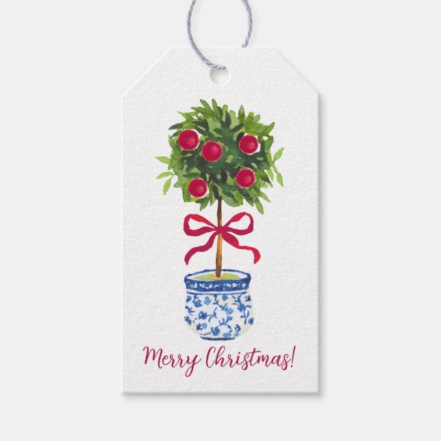 Personalised Chinoiserie Topiary Christmas Gift Tags (Front)