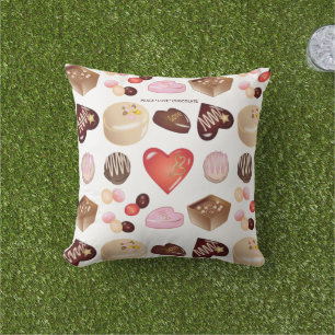 Personalised Chocolate Candy Heart Pattern Cushion
