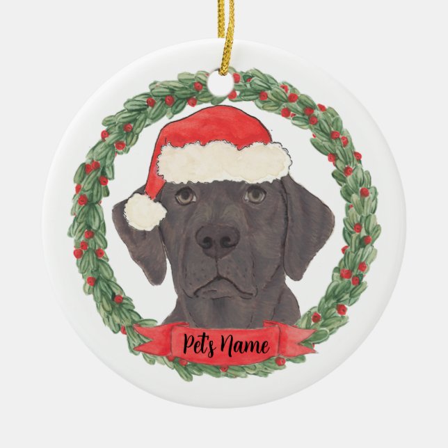 Personalised Chocolate Lab Ceramic Tree Decoration (Front)