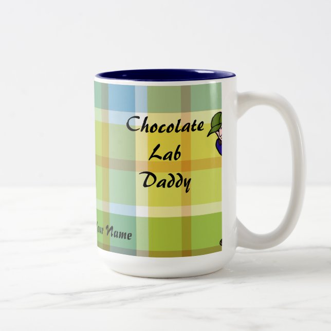 Personalised Chocolate Lab Daddy Plaid Two-Tone Coffee Mug (Right)