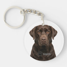 Personalised Chocolate Lab Portrait Dog Keychains