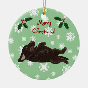 Personalised Chocolate Labrador Christmas Ceramic Tree Decoration