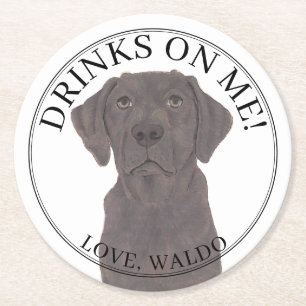 Personalised Chocolate Labrador Wedding Round Paper Coaster