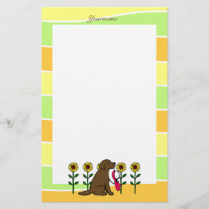 Personalised Chocolate Labrador with Sunflowers Stationery
