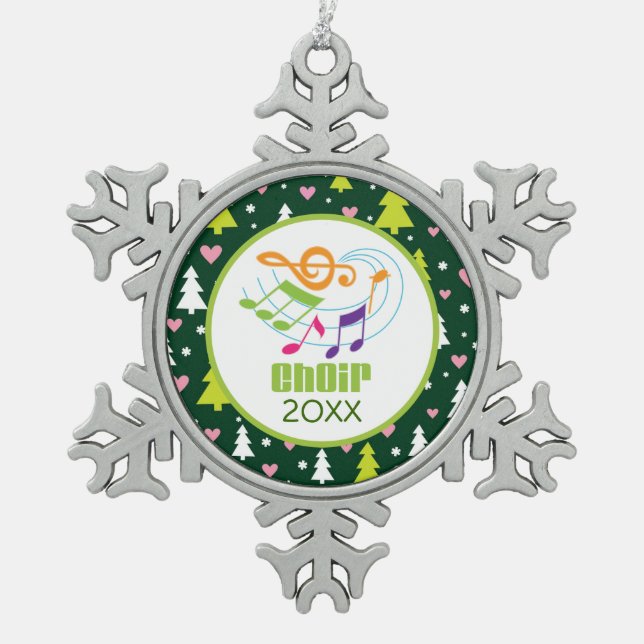Personalised Choir Music Christmas Gift Snowflake Pewter Christmas Ornament (Front)