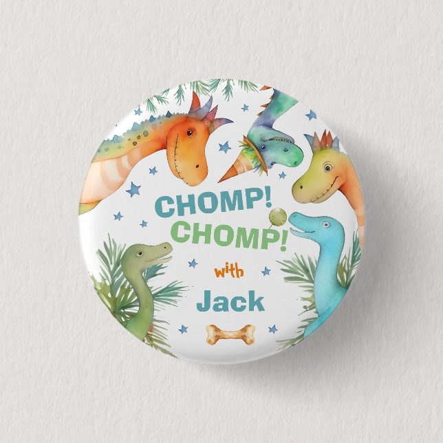 Personalised CHOMP! CHOMP! Dinosaur Badge (Front)