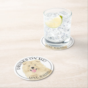 Personalised Chow Chow Dog Wedding Round Paper Coaster