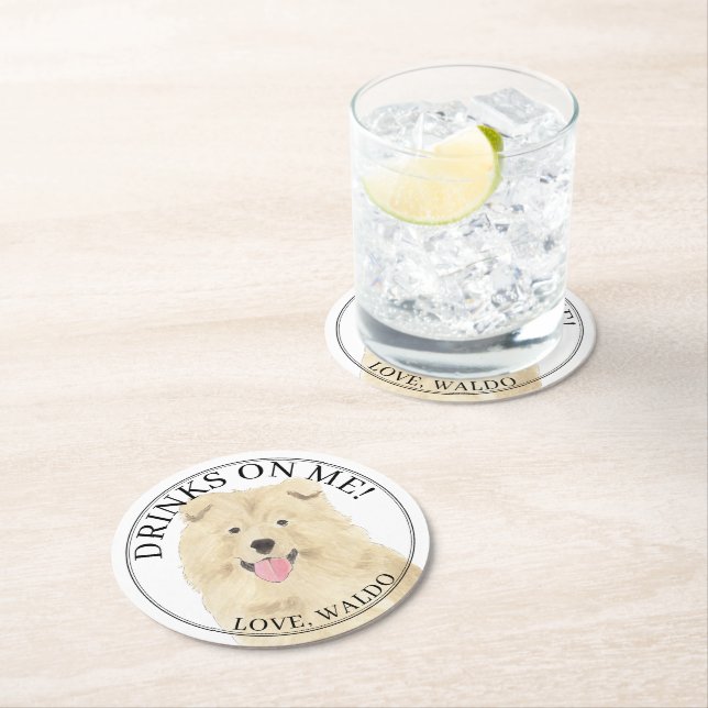 Personalised Chow Chow Dog Wedding Round Paper Coaster (Insitu)