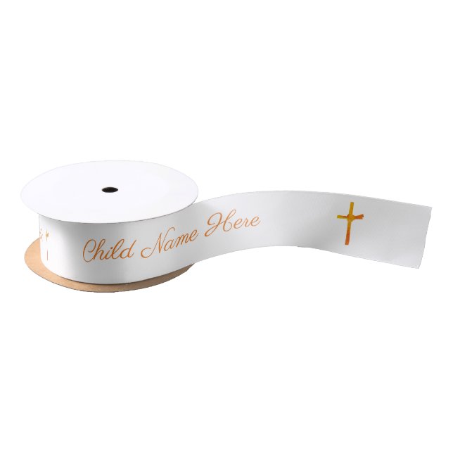  Personalised Christening Communion Orange Cross Satin Ribbon (Spool)