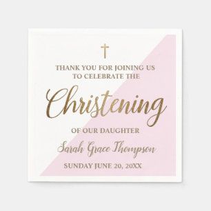 Personalised Christening Modern gold pink white Napkin