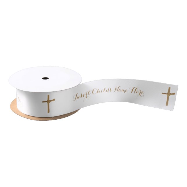  Personalised Christening Vintage Boho Gold Cross Satin Ribbon (Spool)